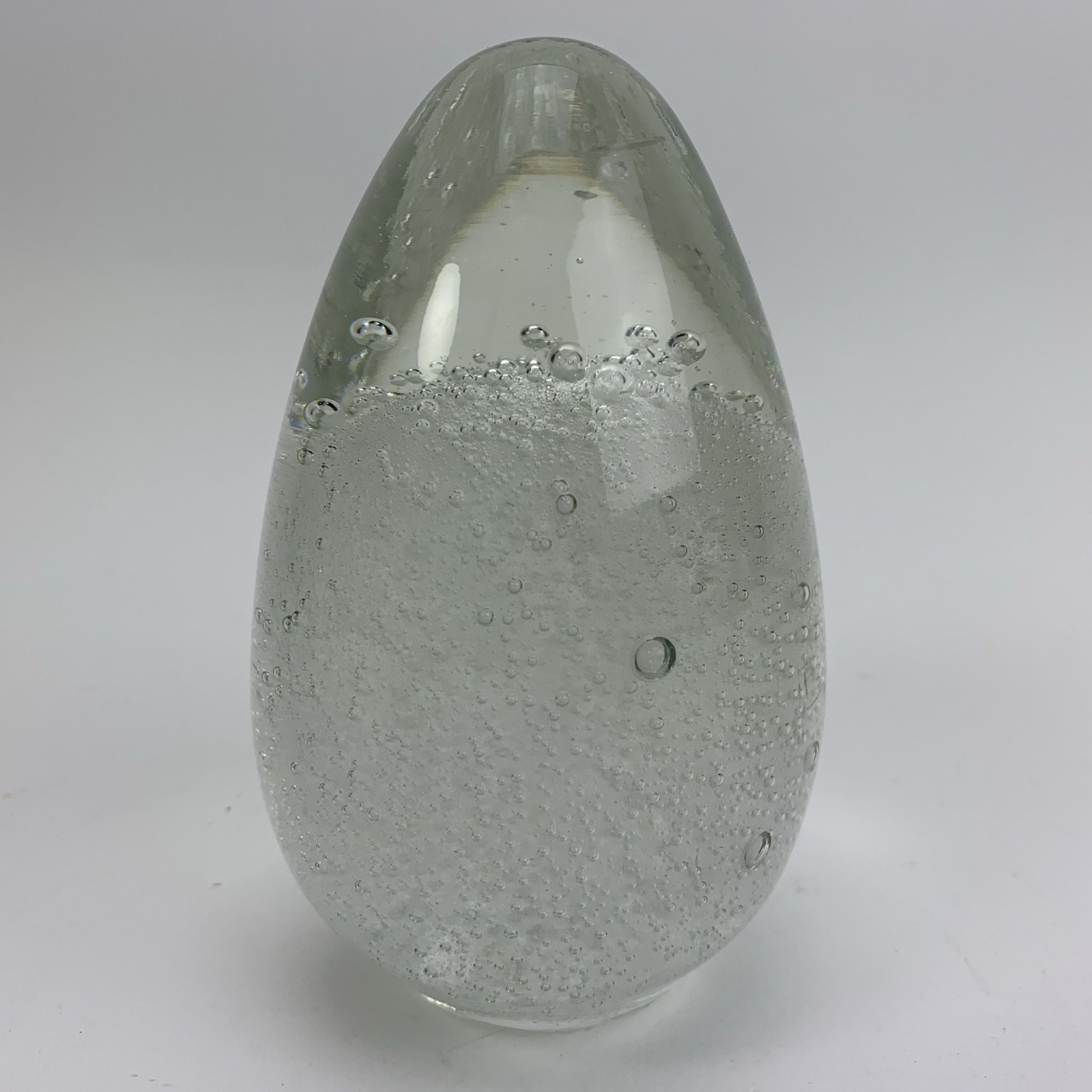 Vintage Clear Art Glass Egg Paperweight Controlled Bubbles Heavy 5.5″ 3 lbs
