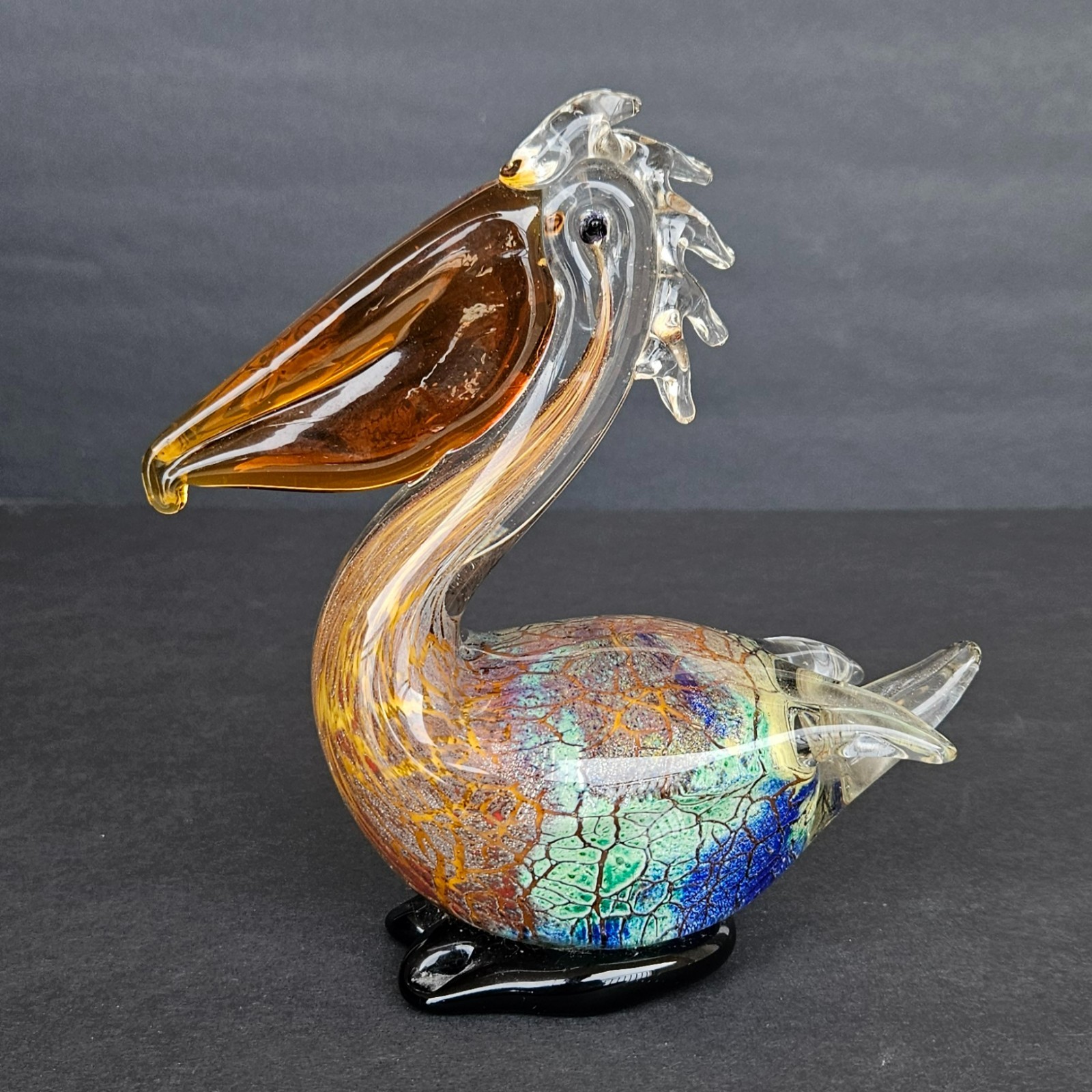 Vintage Hand Blown Art Glass Pelican Bird Figurine Colorful Murano Sculpture