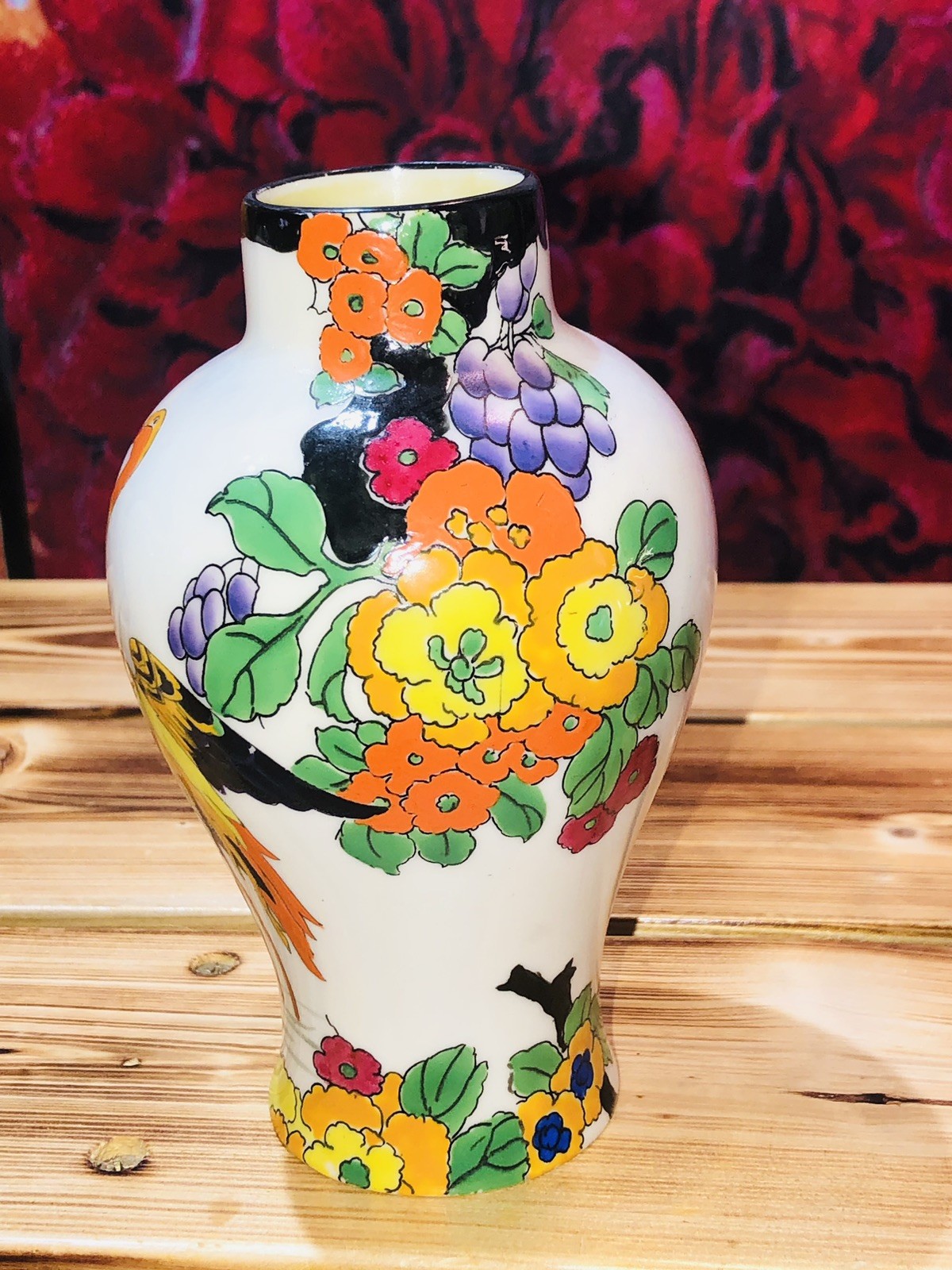 Rare Royal Doulton Mandarin Ware Flamingo Vase by Robert Allen. Pair. 6” H.
