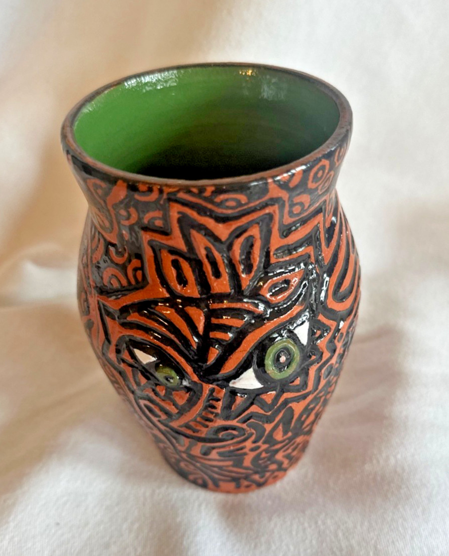 The Green-Eyed Monster – Handmade Ceramic Face Vessel, One of a Kind Art Pottery