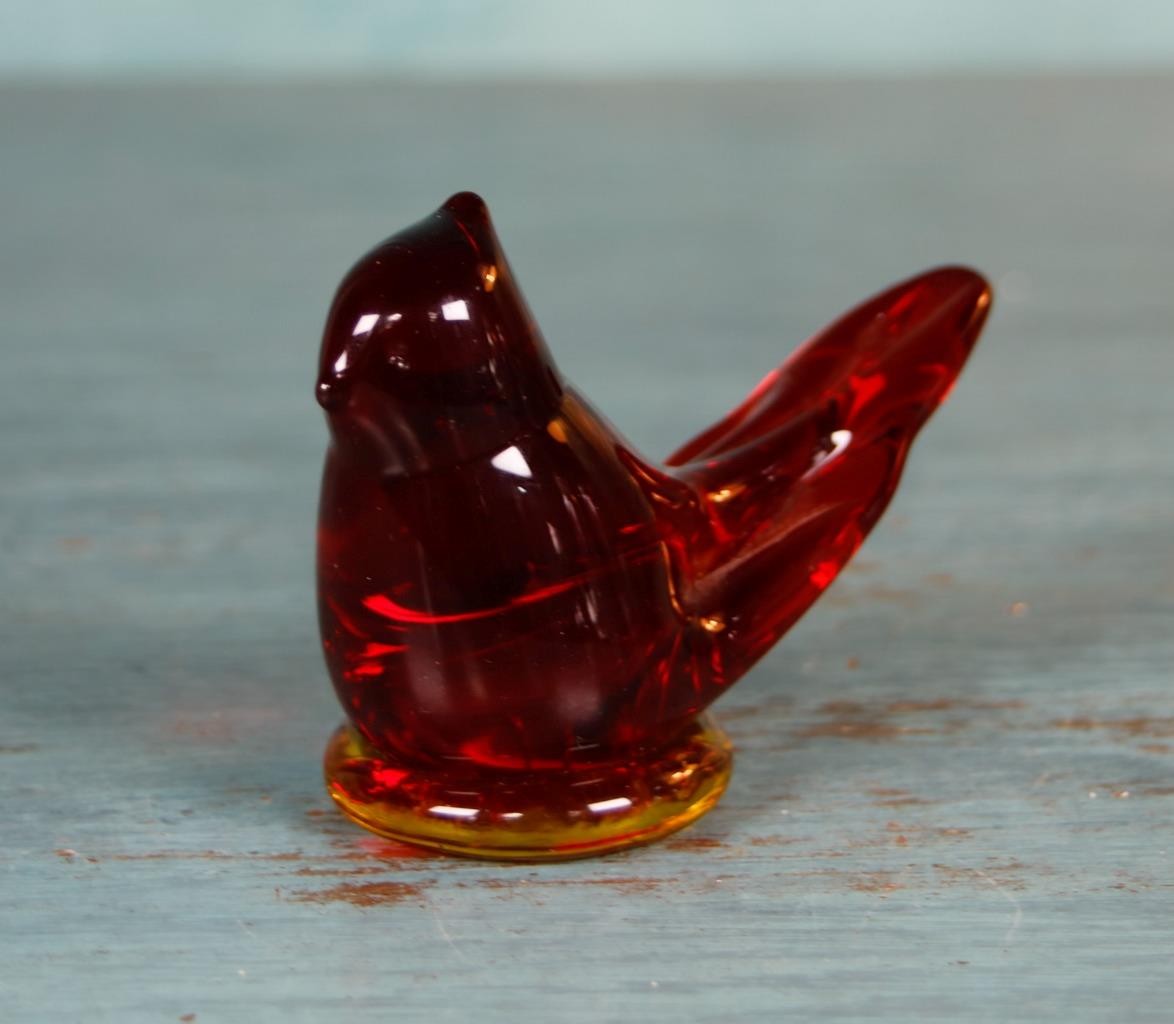 Cardinal of Love Ruby Red Glass Bird Signed W Ward Titan Art Glass Vintage 1986