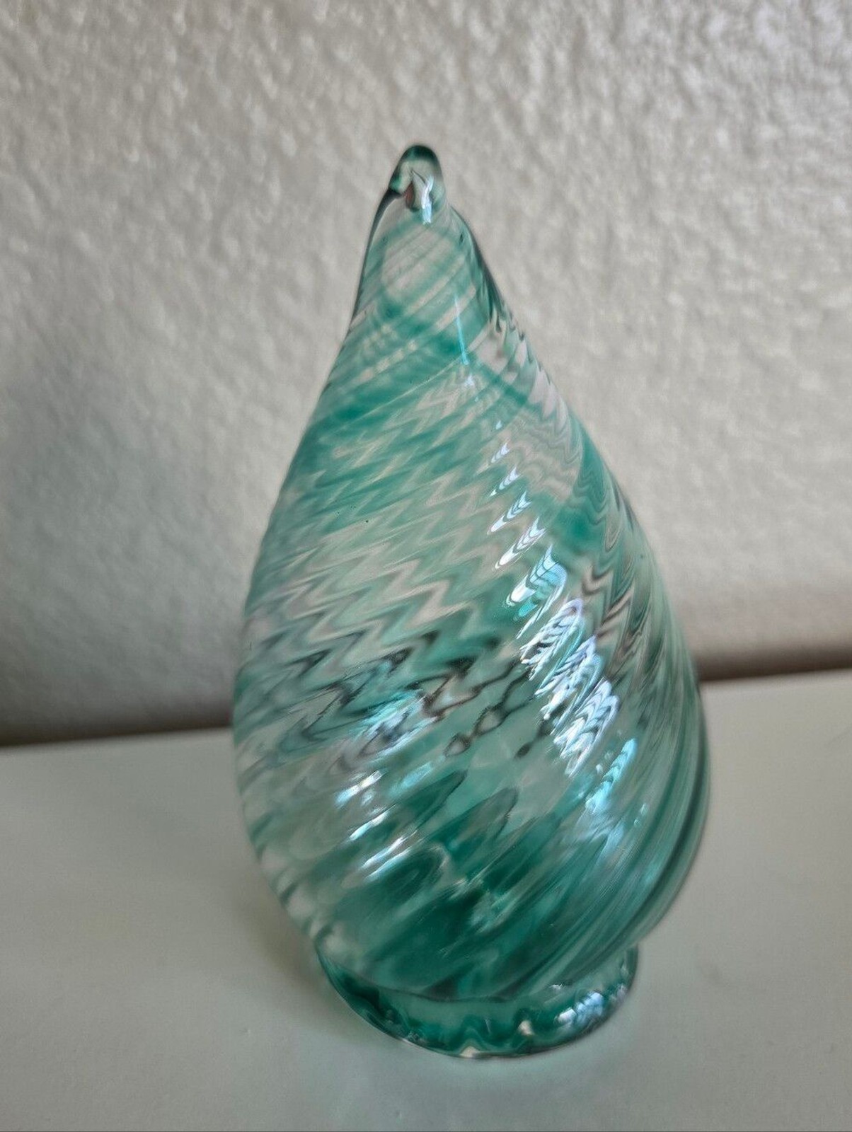 hand-blown art glass teardrop swirl paperweight sculpture 5″ tall