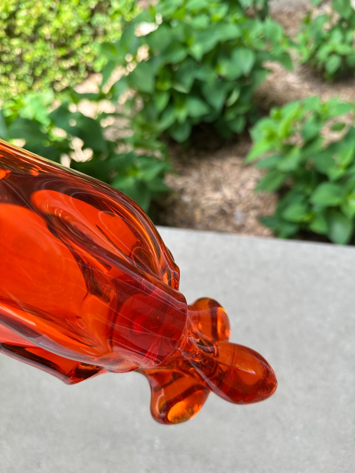 MCM Viking Swung Glass Vase 3 Foil Toe Footed 24” Persimmon Orange 1960s