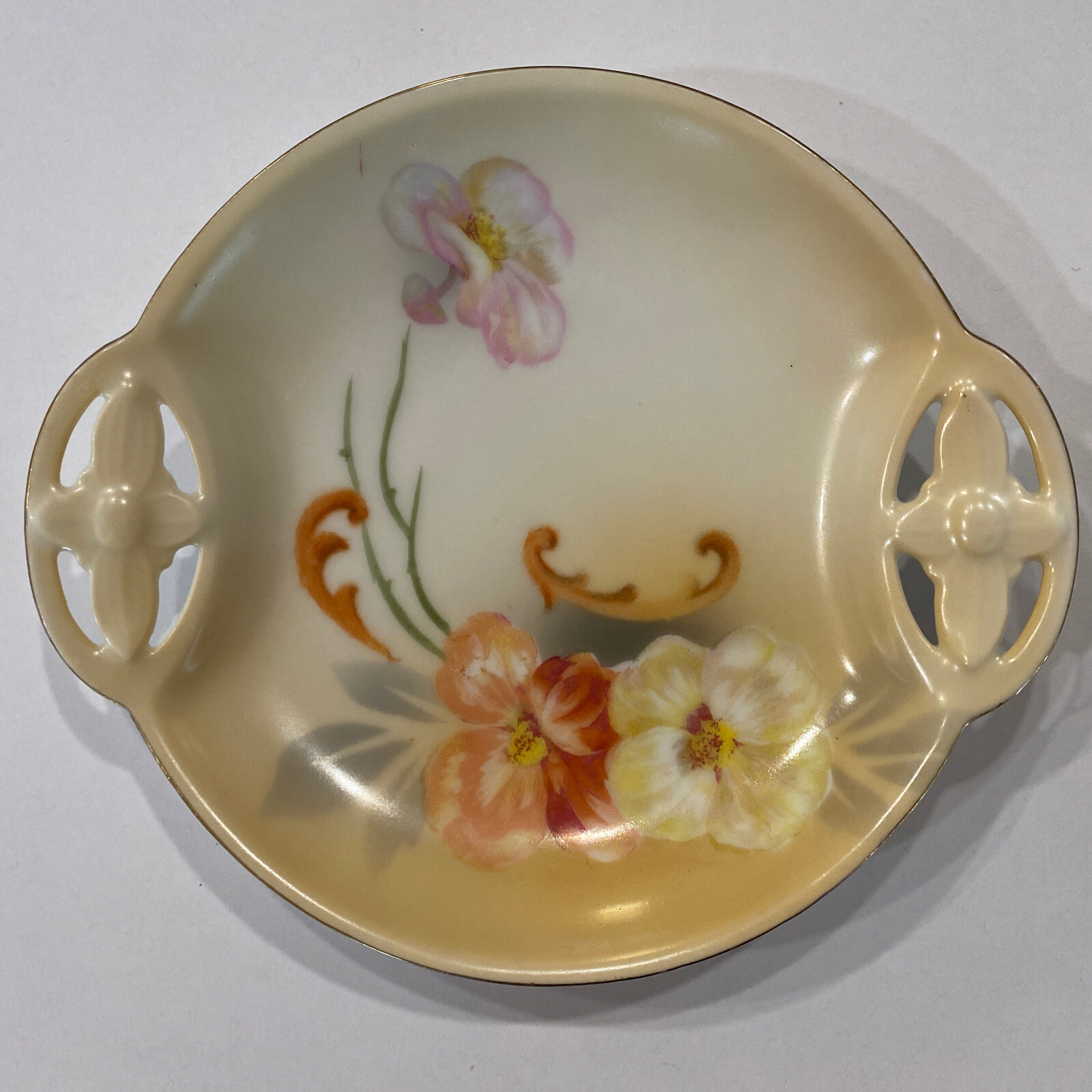 RS Germany Porcelain Handled Plate Vintage, Gold edge, Orange and Cream Rare pc!