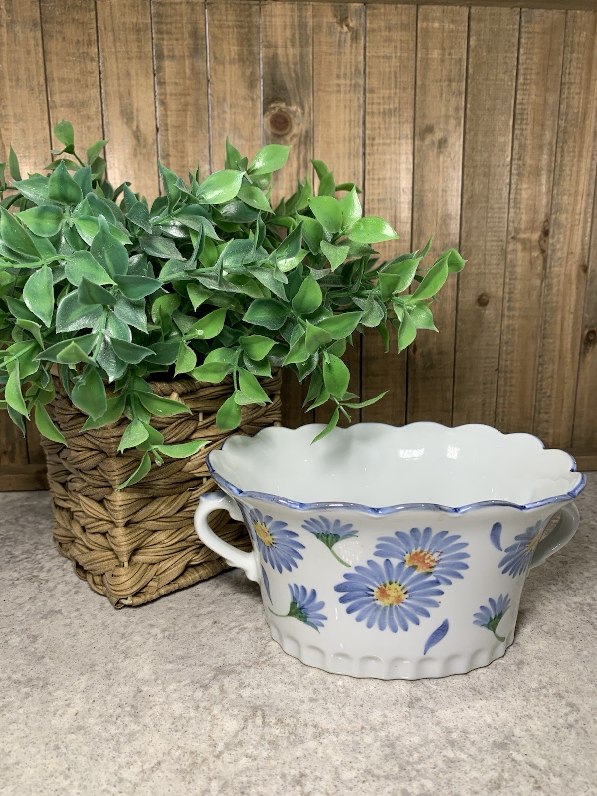 Andrea by Sadek Ceramic Blue Cornflower Flowers Cachepot Planter