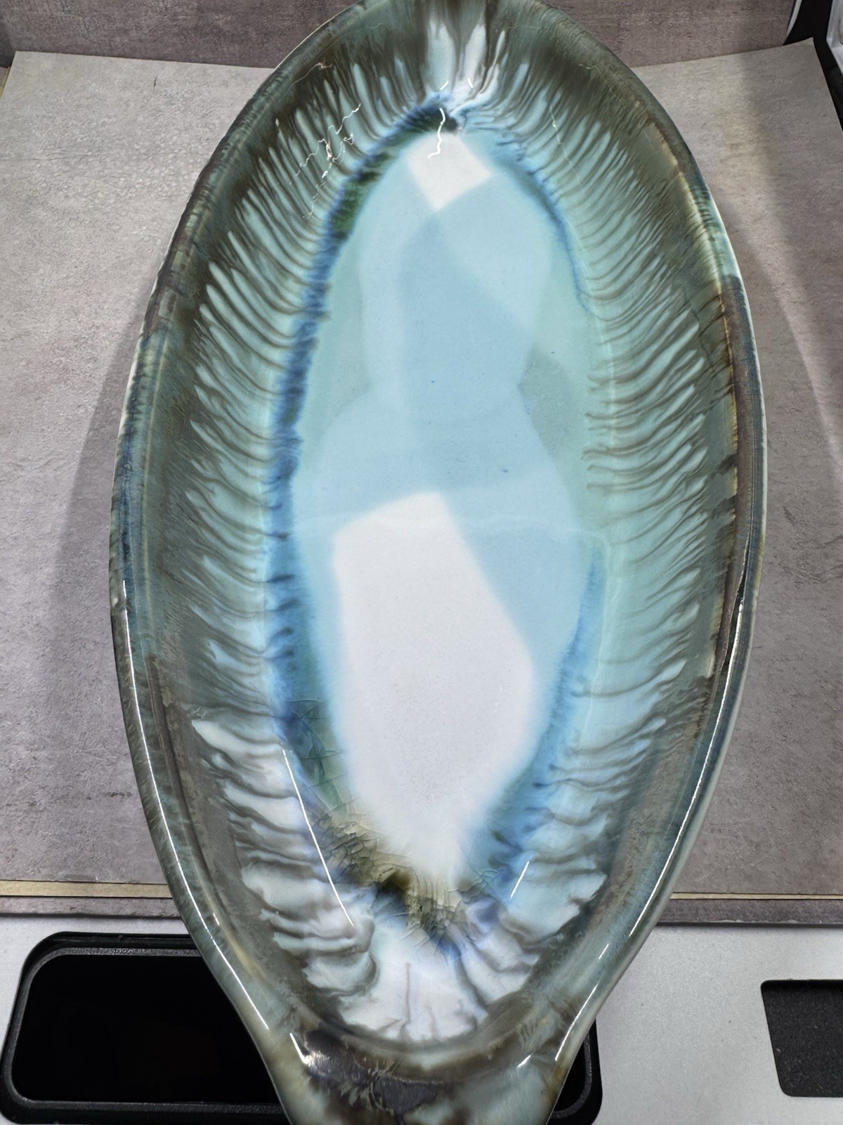 Edgecomb Pottery Maine Dory Baker Server Tray Sea-glass Colored Glaze 15.5”x6.5”