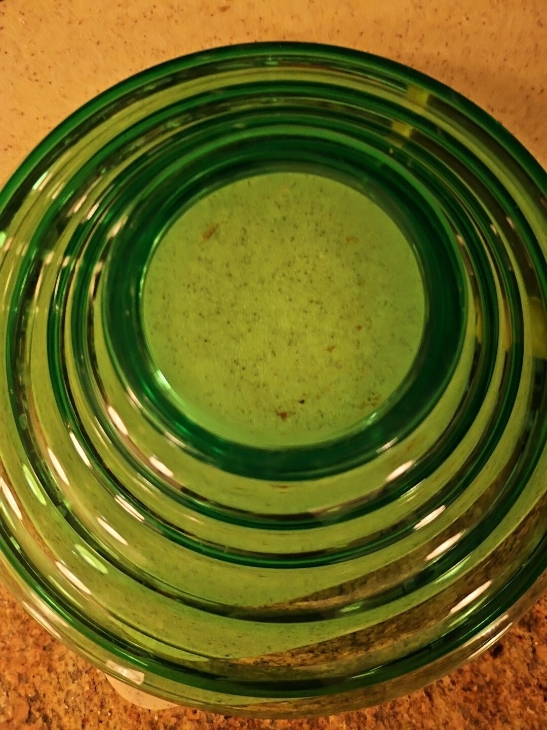Unbranded Blenko Similar Green 5 Tiered Art Deco GLASS Bowl 9×3″ Pyramid Atomic