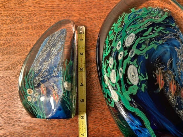 ZELLIQUE STUDIO MATCHING 3 PIECE UNDER WATER SEA AQUARIUM ART GLASS GROUPING!
