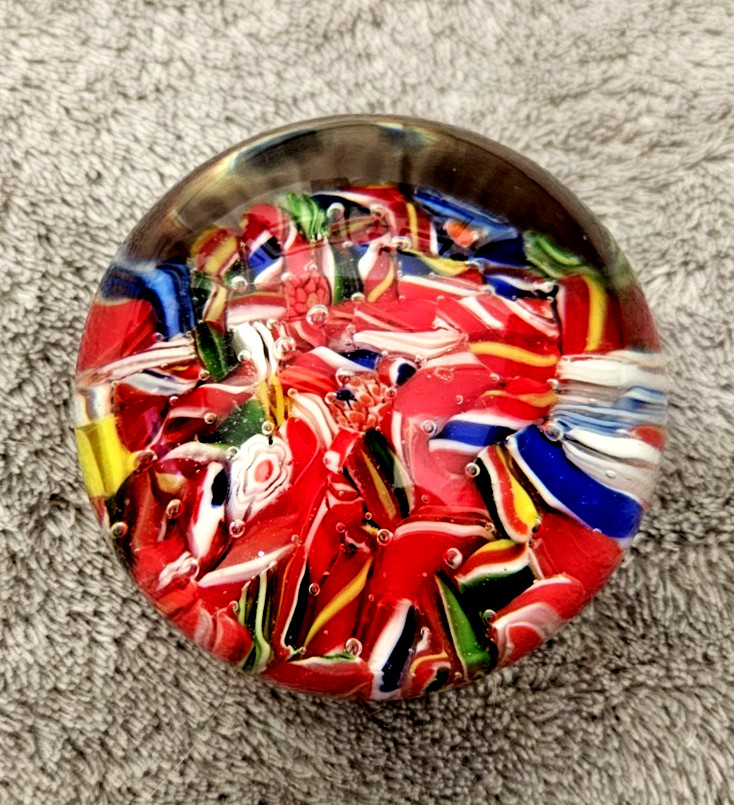 VTG Heavy Art Glass Paperweight~Murano Style~Multicolor~2.5 in