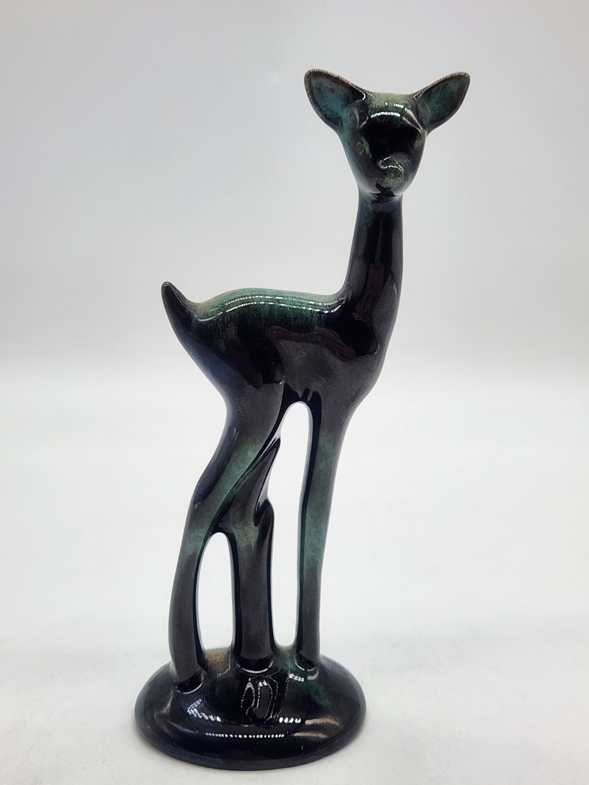 Blue Mountain Pottery Canada Green Brown Drip Glazed Standing Deer Figurine