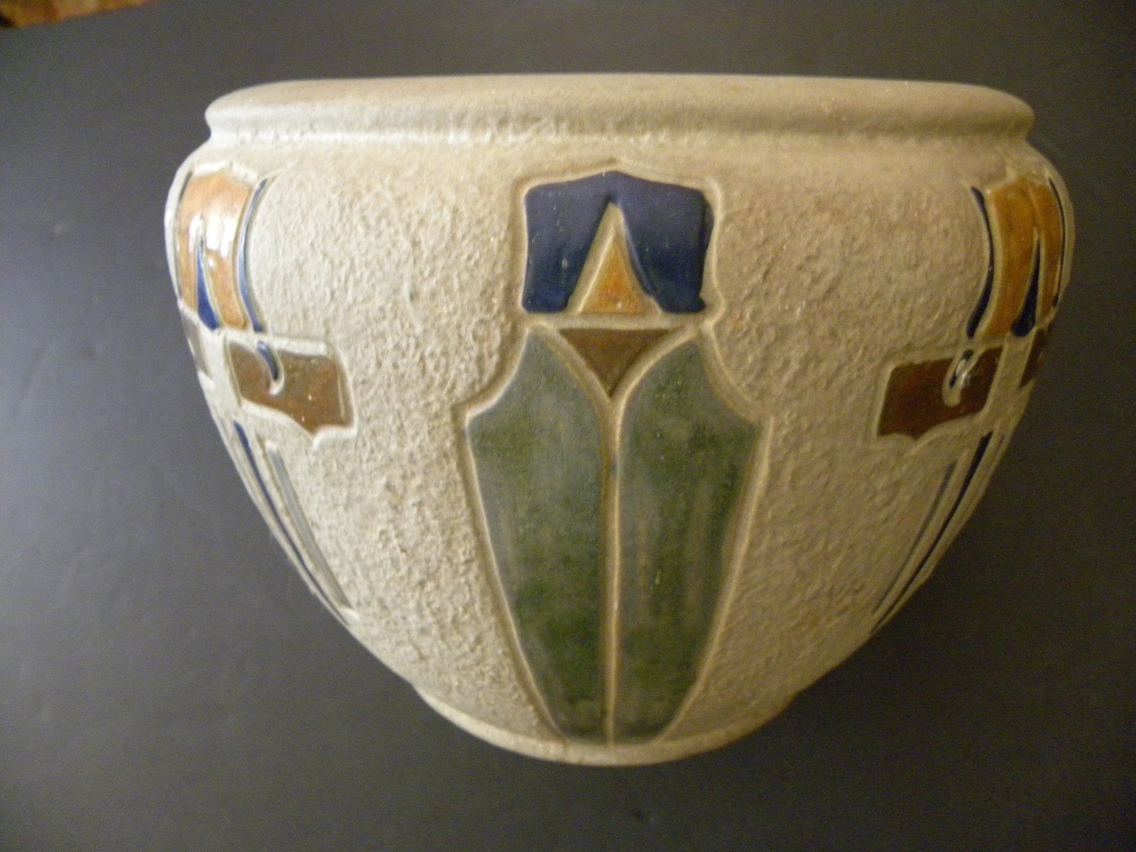 An Arts & Crafts Roseville Mostique Line Cachepot Designed By Frederick H Rhead