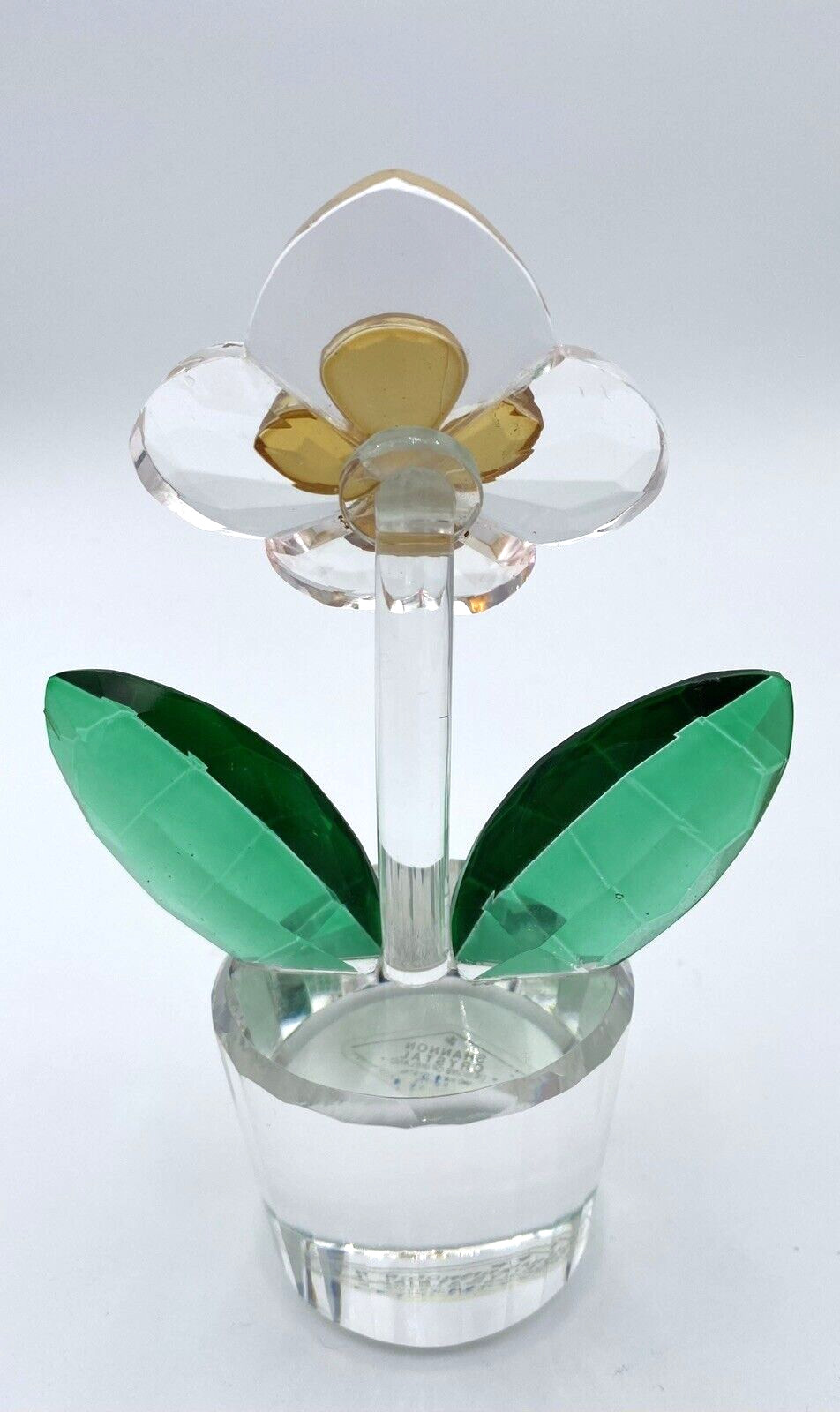 Shannon Crystal by Godinger, Crystal Potted Pansy, Clear with Yellow Center