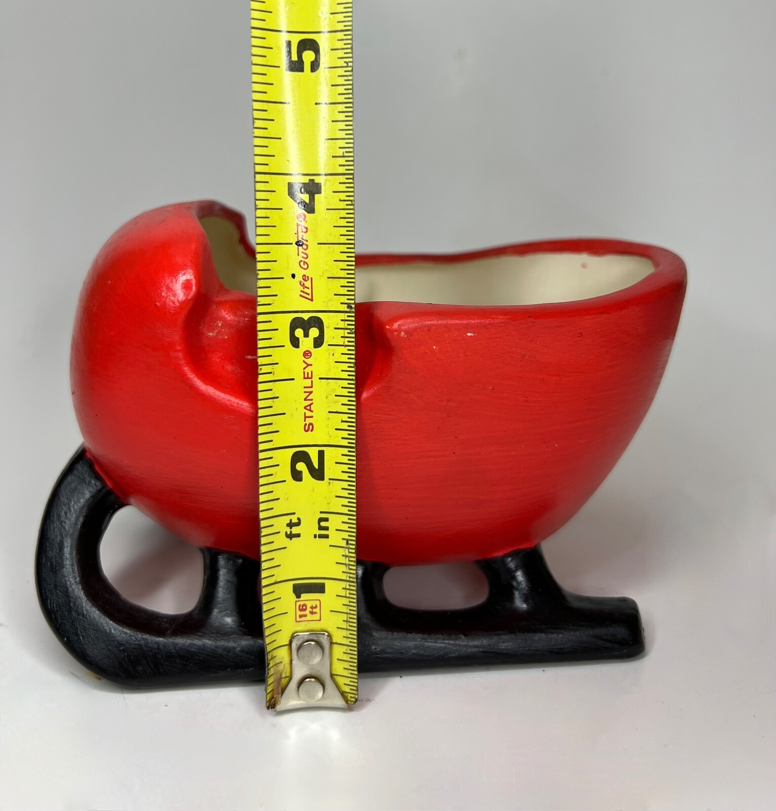 Carriage House Pottery Red Sleigh Planter Vintage Roseville Ohio 5.5 x 3.75 in
