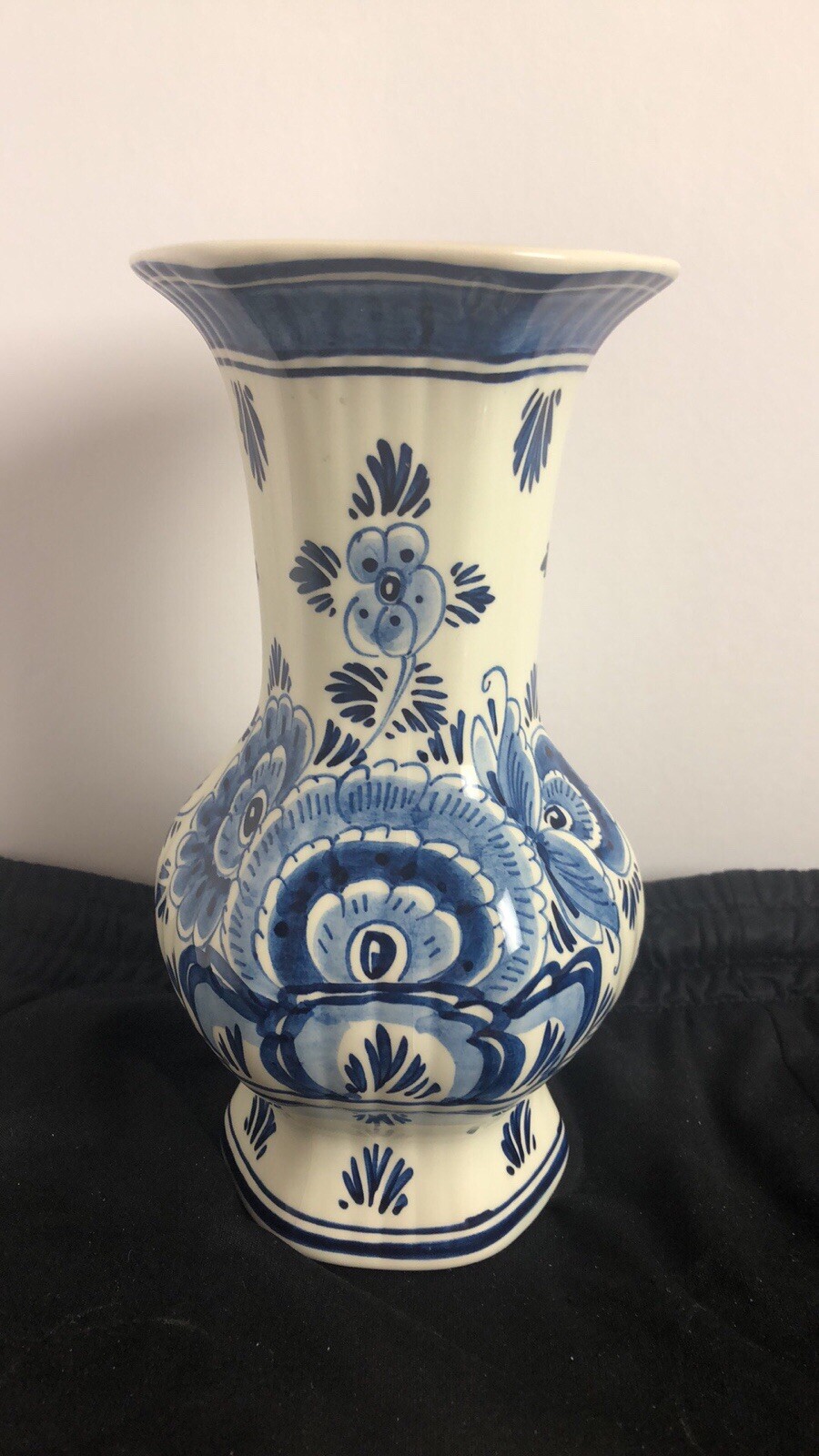 Antique Fluted Delpht Blue Vase.