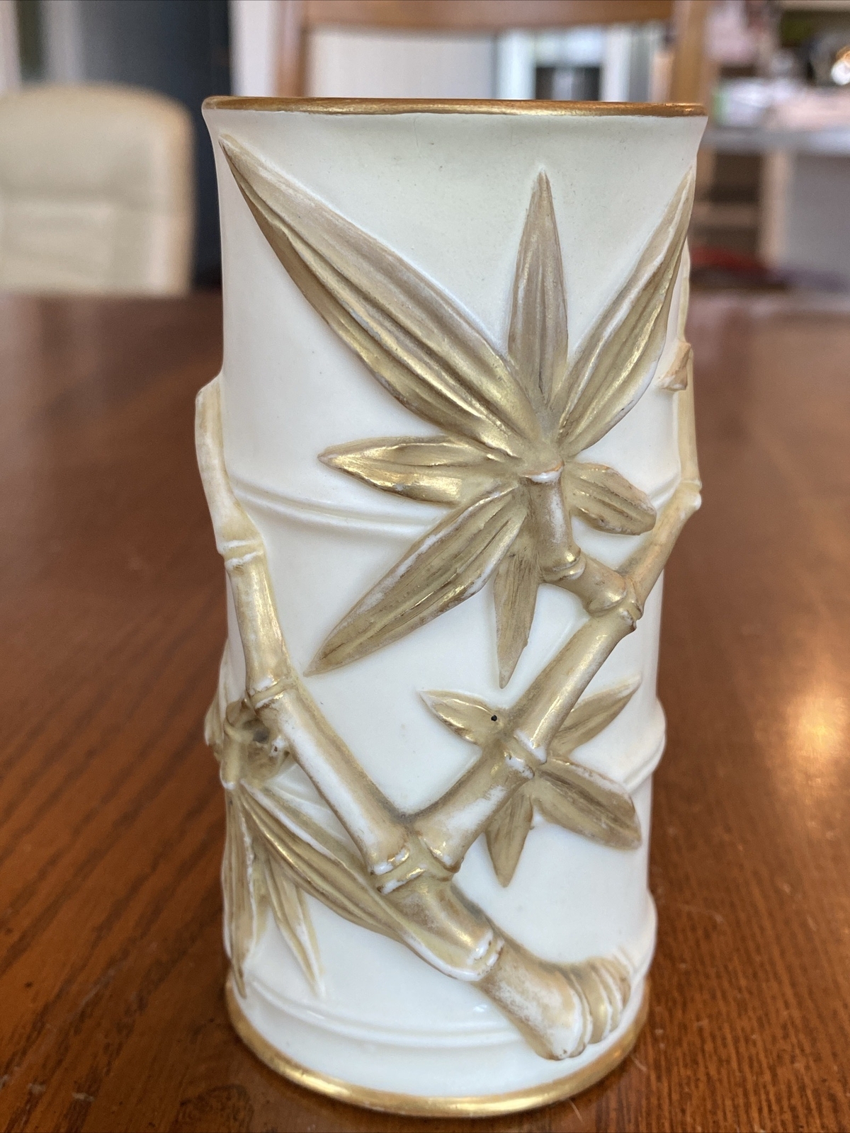 Antique 1885 19th C ROYAL WORCESTER PATENT METALLIC IVORY WARE BAMBOO SPILL VASE