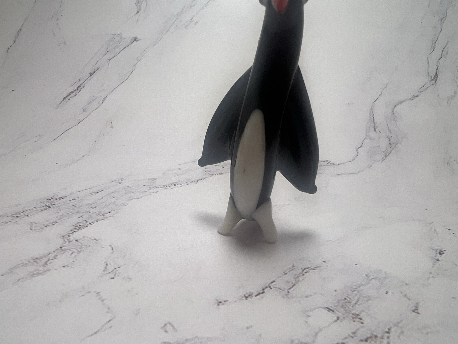Vintage Art Glass Penguin Figurine Black White Red Hand Blown Bird Decor