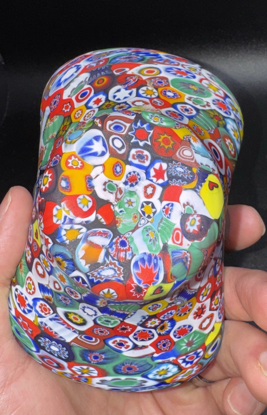 Fratelli Toso Murano Millefiori Art Glass Miniature Basket Satin Twist Handle