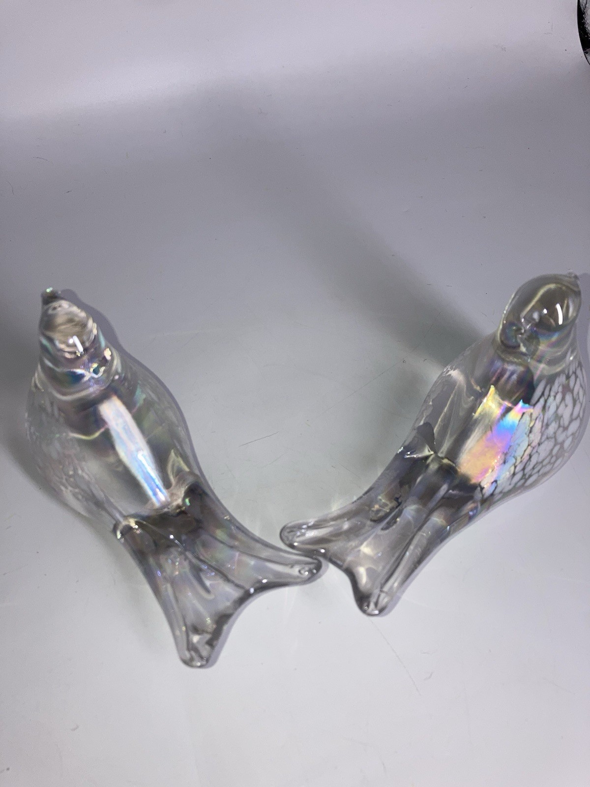 Murano Silvestri Love Doves Paperweights Set 2 Gorgeous Polished Bottoms No Chip