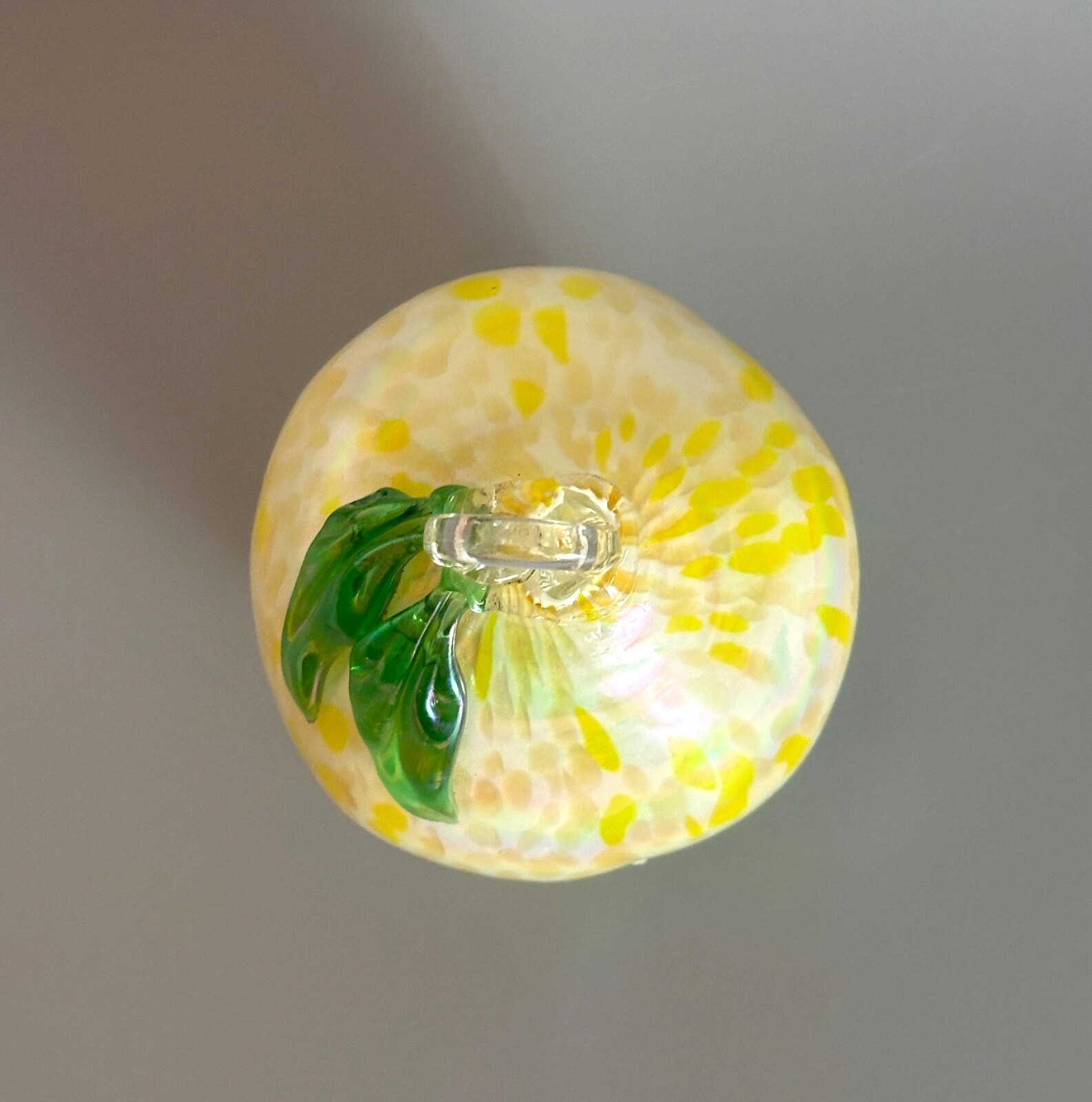 Hand Blown Glass Pear Ornament Window Sun Catcher Iridescent Yellow Fruit 4.75″H