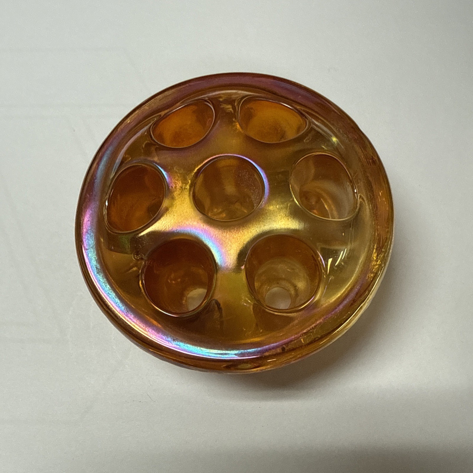 Small Vintage Flower Frog Carnival glass 7 Holes 2 1/4″ diameter
