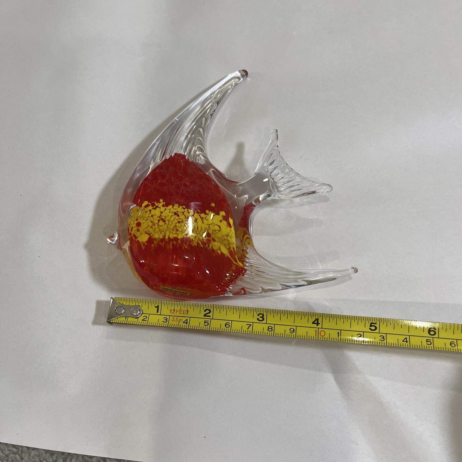 Vintage Art Blown Glass Red Yellow Blue Fish Figurine Paperweights