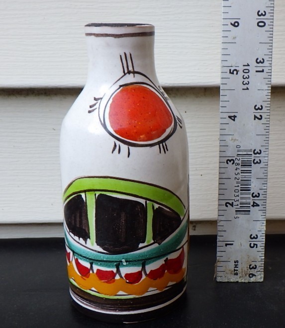 Vintage GIOVANNI DE SIMONE 65 “Woman w/Fish” Cubist Vase/Bottle 6″DESIMONE Italy