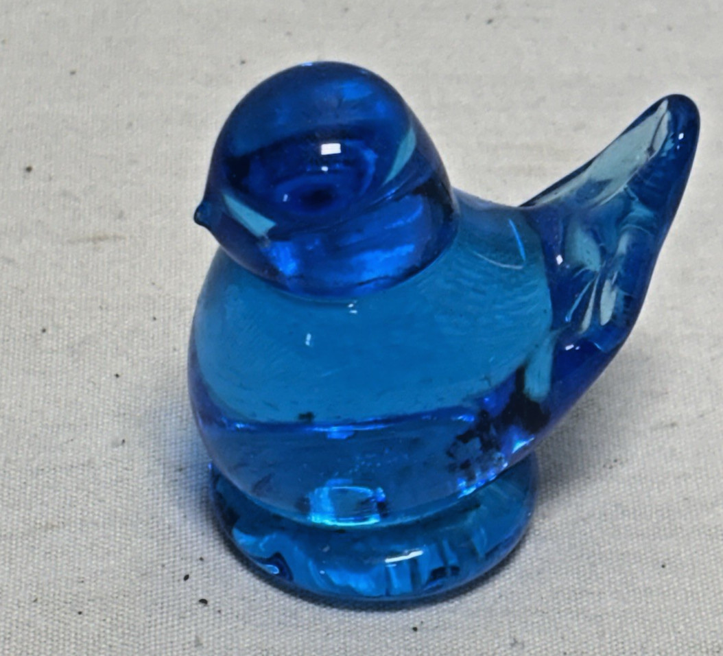Vintage 1989 Blue Bird of Happiness Hand Made Art Glass Blown signed RON RAY