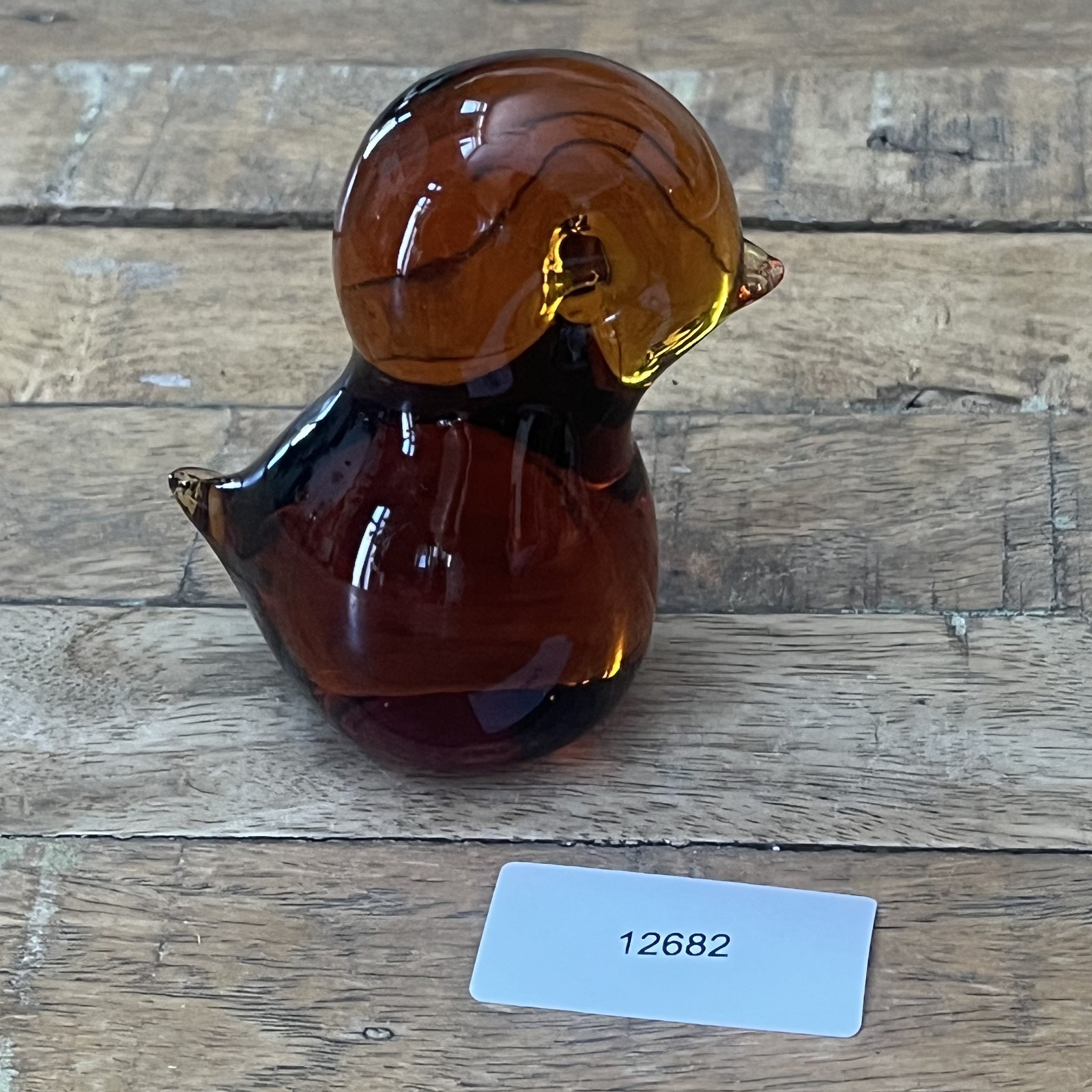 Art Glass Bird Chick Figure Paperweight Amber Color Glass Hand Blown