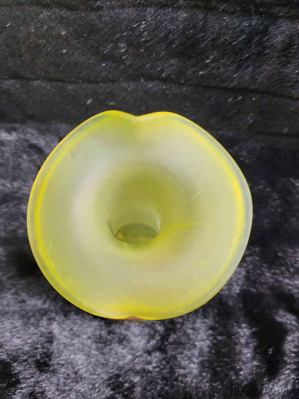 Filip Ravert Romblast Style Art Glass Vase Yellow Satin Metal Overlay 8.5″