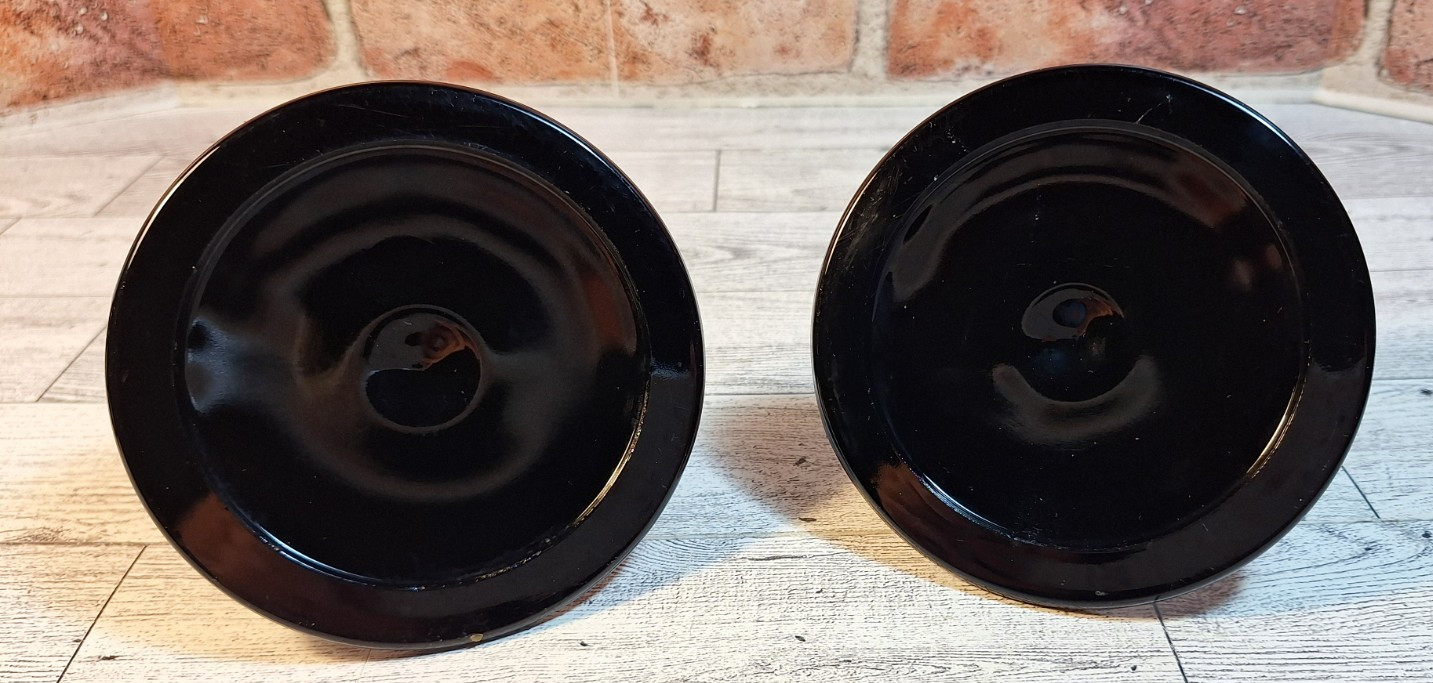 Vintage Black Amethyst Glass Candle Stick Holders Pair Set