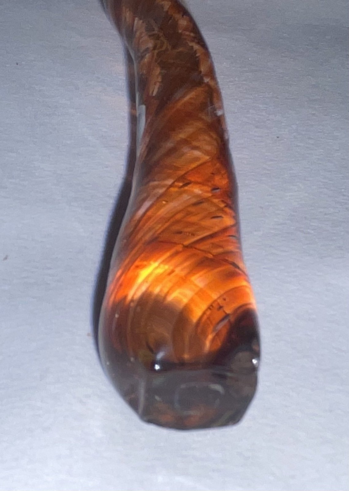 Clear Glass Rose Long Stem W/ Rredish Orange Inside 10 1/2 Inches Long