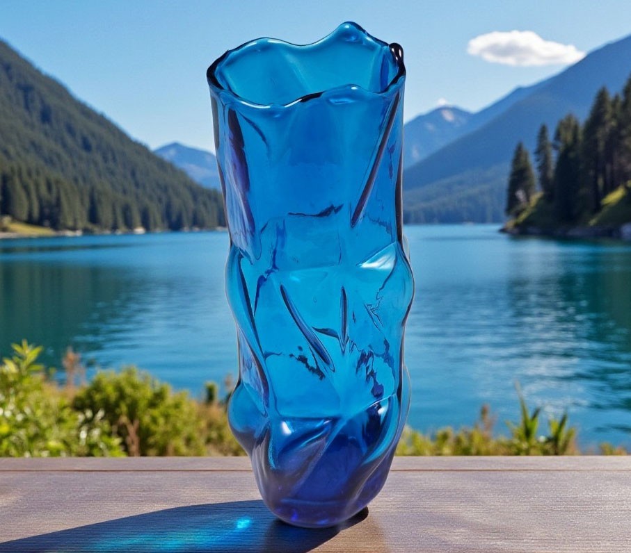 Vintage Blenko #609 Turquoise Blue Vase Designed by Wayne Husted 1960-1961 RARE
