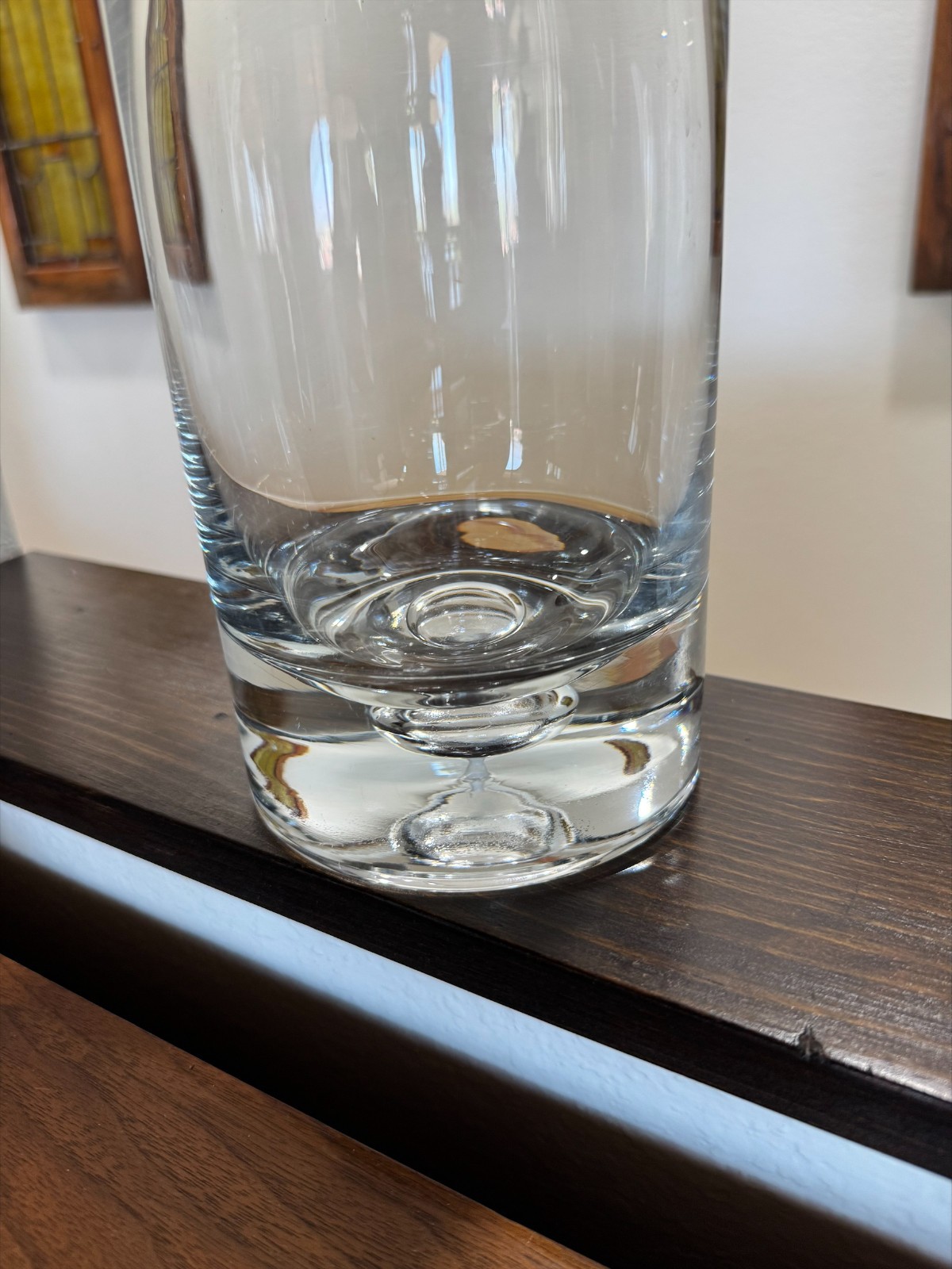 Heavy Hand Blown Clear Glass Vase Thick Solid Base 8 Inch 4.4 Lb Art Glass