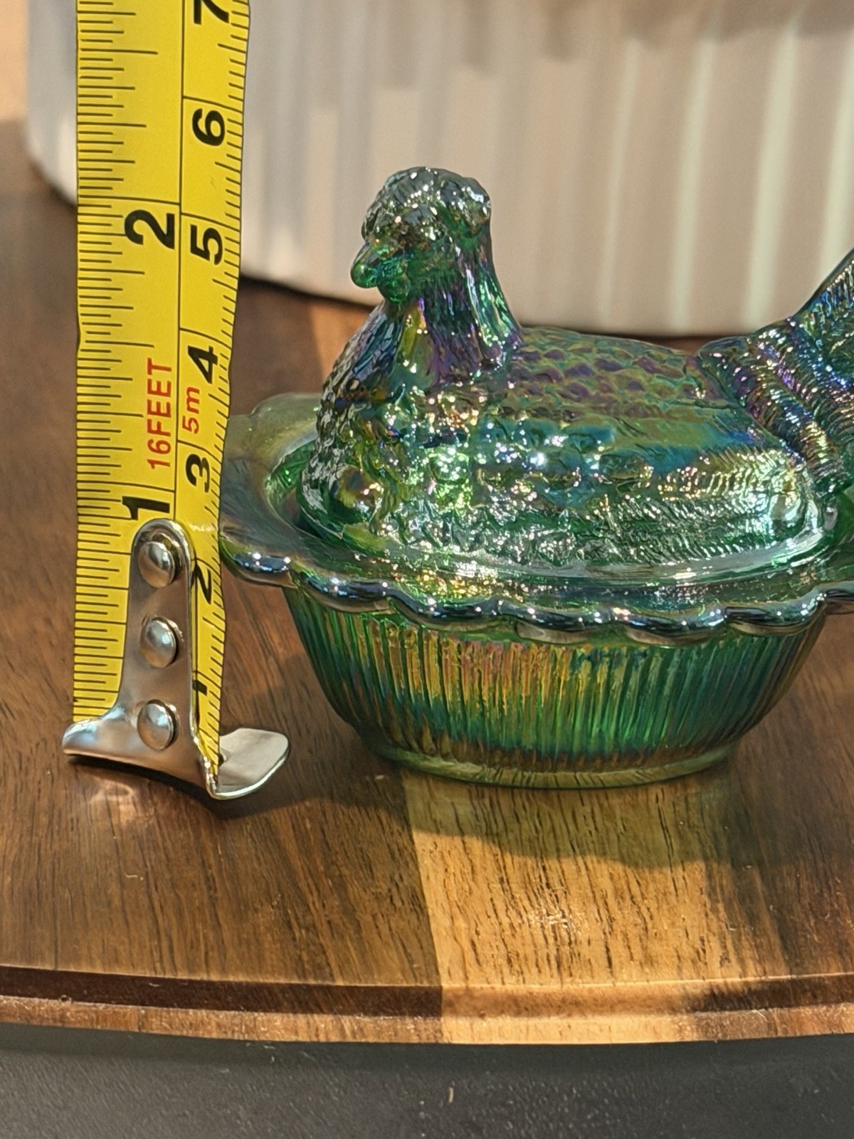Mosser Vintage Glass Mini Hen On a Nest Iridescent Pearl