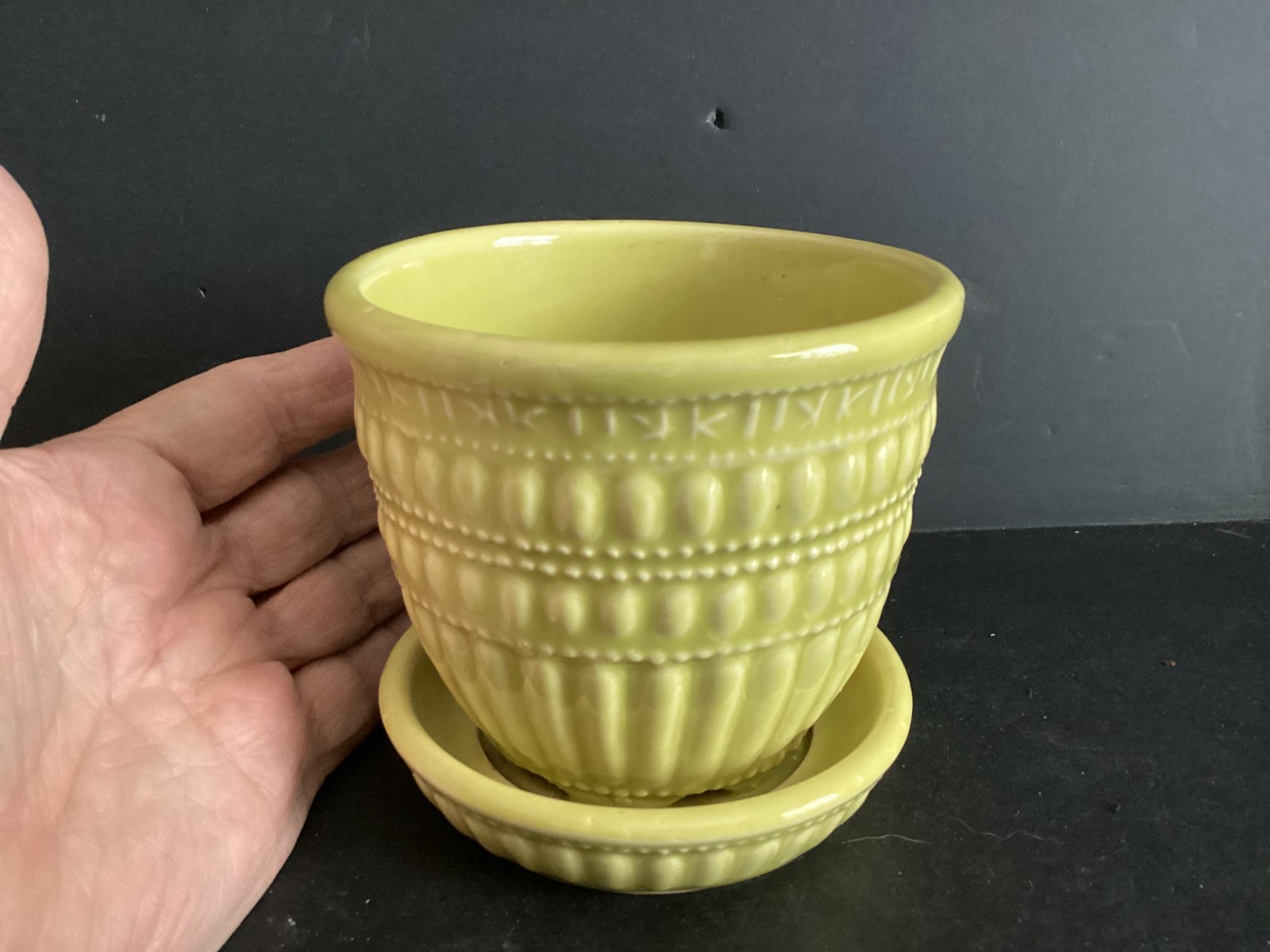 Vintage MCM McCoy Chartreuse Green Beaded Flower Pot
