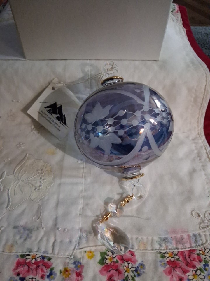 Egyptian NWT Museum Fine Glass Blown Hanging Ball Ornament Purple/Gold