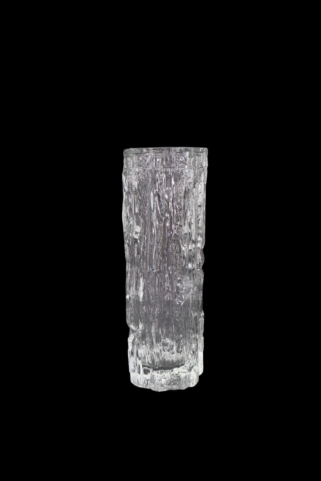 Ravenhead Bark Textured Clear Art Glass Cylinder Vase MCM British Ice Glass