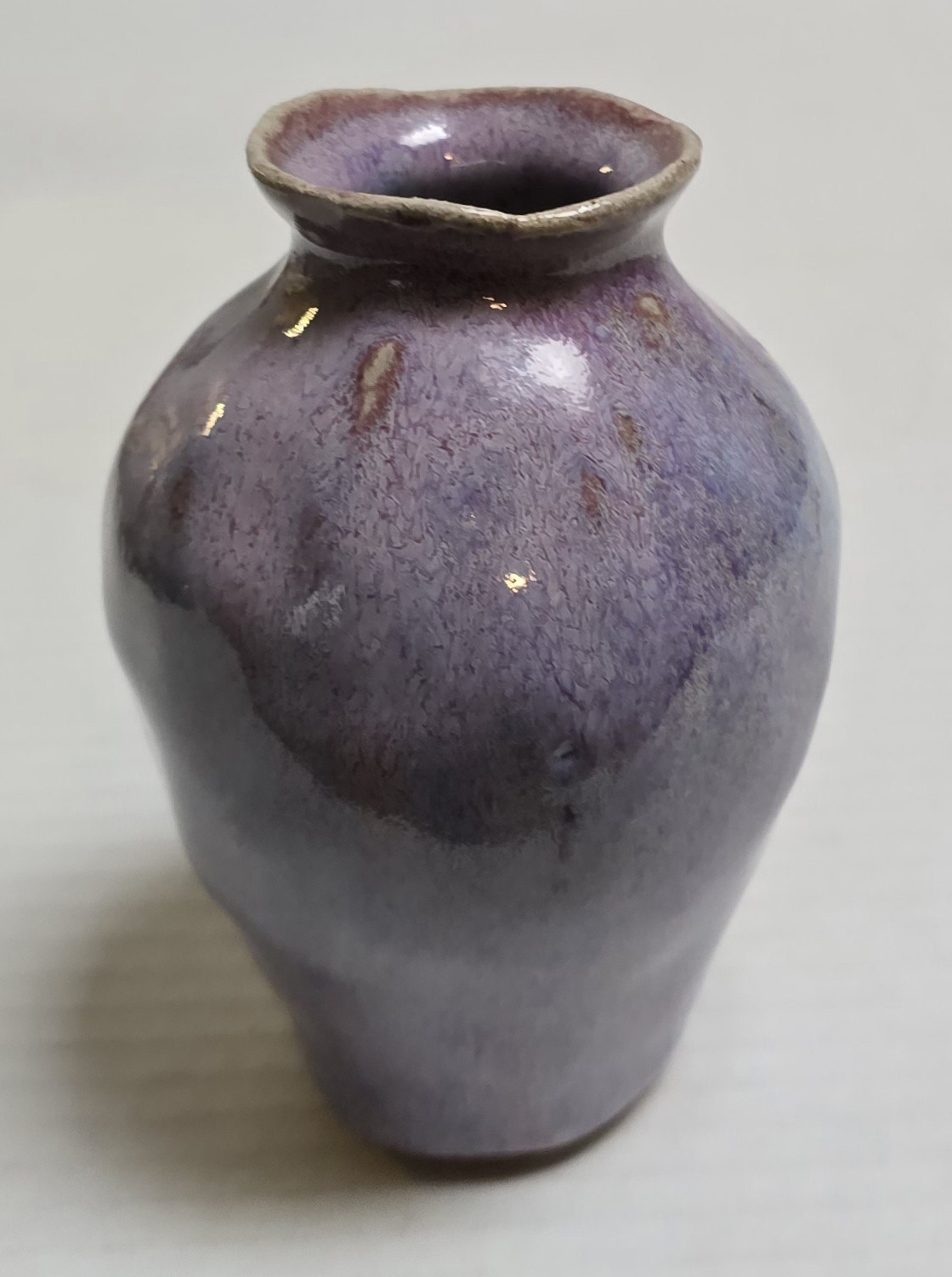 MCM Hand-Made Pottery Bud Vase Lavender Blue Purple Glaze Illegibly Signed