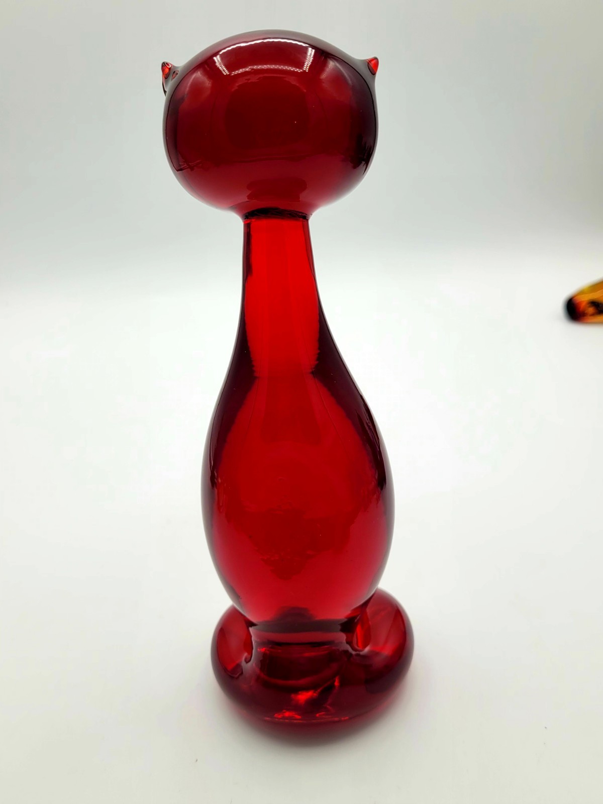Viking Rainbow Glass Company Royal Ruby Red Hand Blown Glass Cat 6.75 Figurine