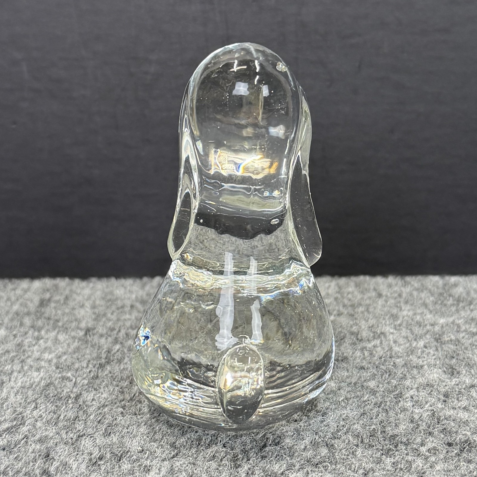 Hand Blown Art Glass Bassett Hound Dog Figurine Paperweight Clear 4 In Tall