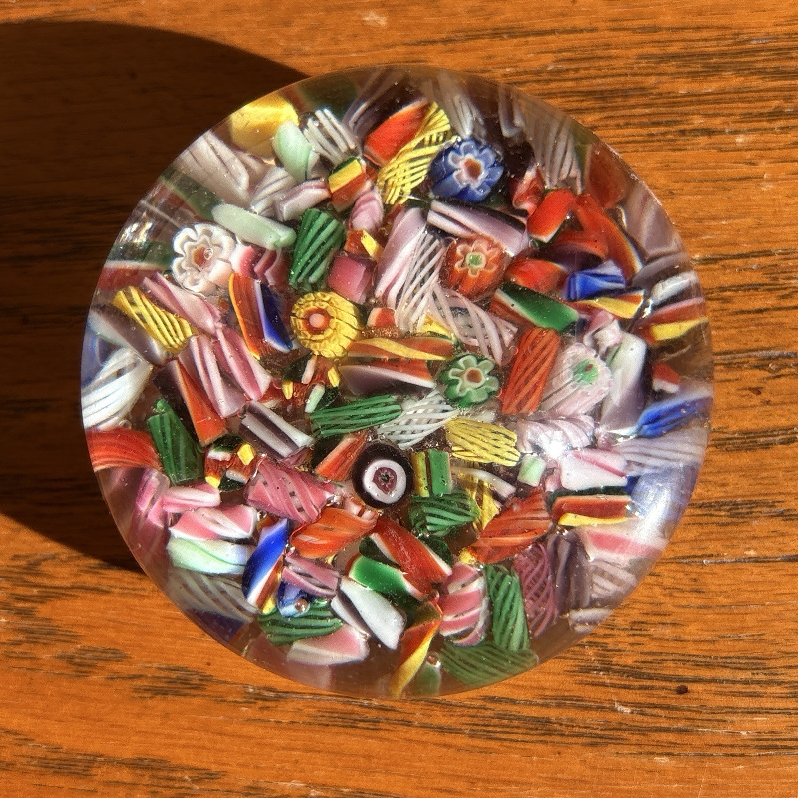 Chinese Scramble Paperweight Millefiori Art Glass Signed ‘China’