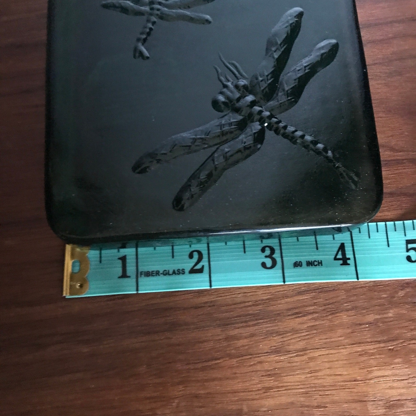 Green glass dragonfly candle holder / paperweight / tile 5.5″ square