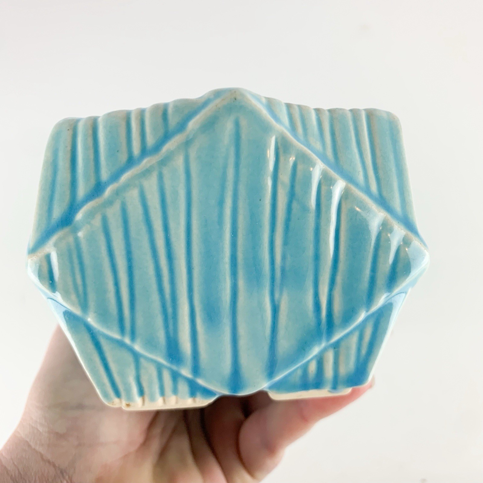Vintage McCoy 1950s Robins Egg Blue Diamond Ceramic Pottery Planter Mid Century