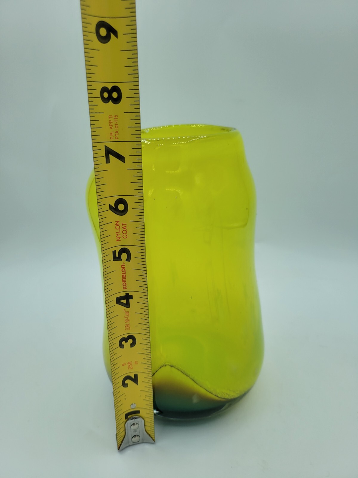 Hand Blown Art Glass Teal Blue Green And Lemon Yellow Stars Vase 7″