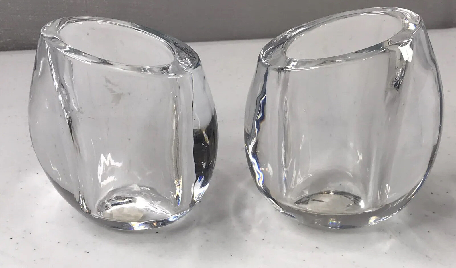 Mid Century Modern Small Heavy Crystal Art Glass Vase Paperweight Minimalist