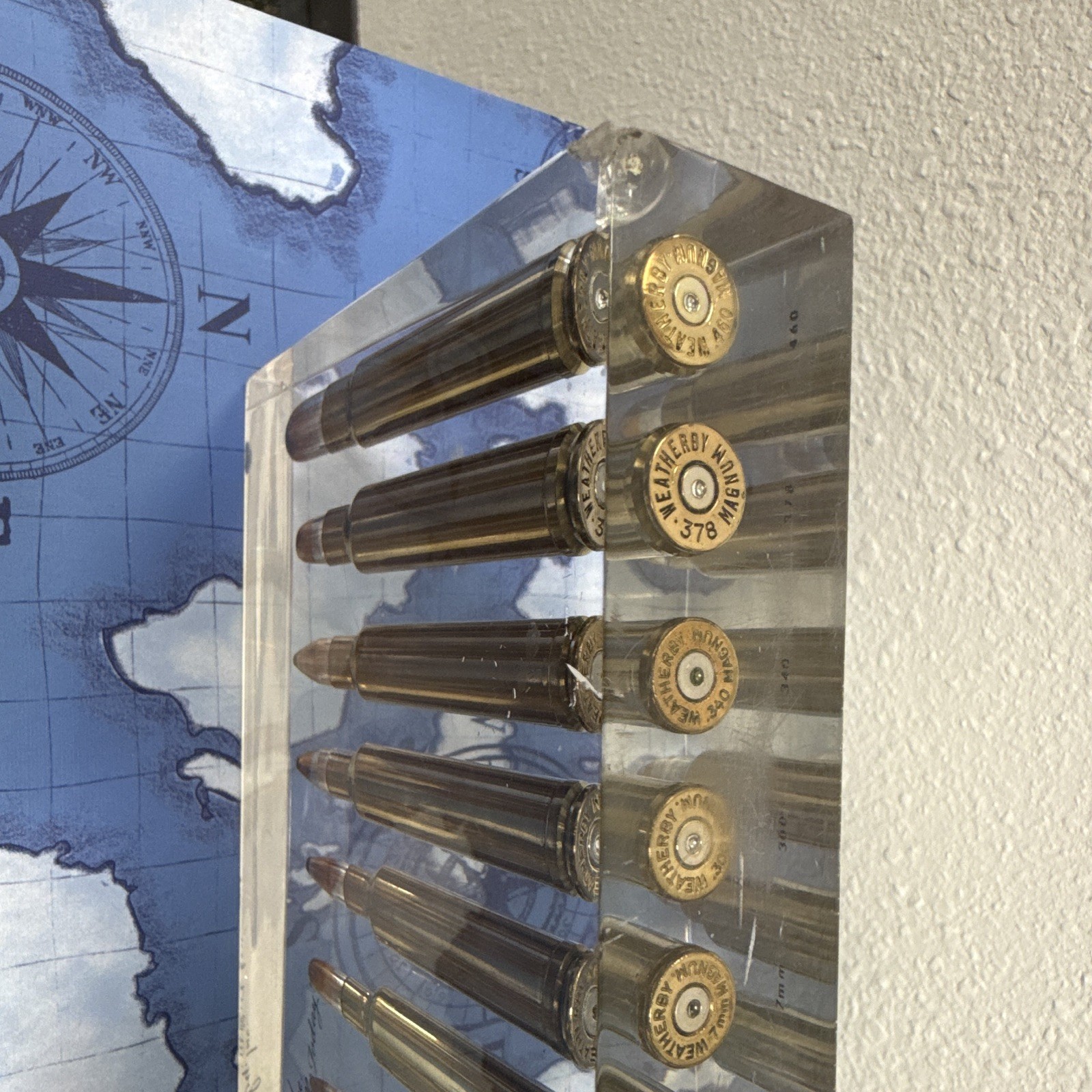 Weatherby Lucite Paperweight Clear/Gold Rifle Cartridges Display Block