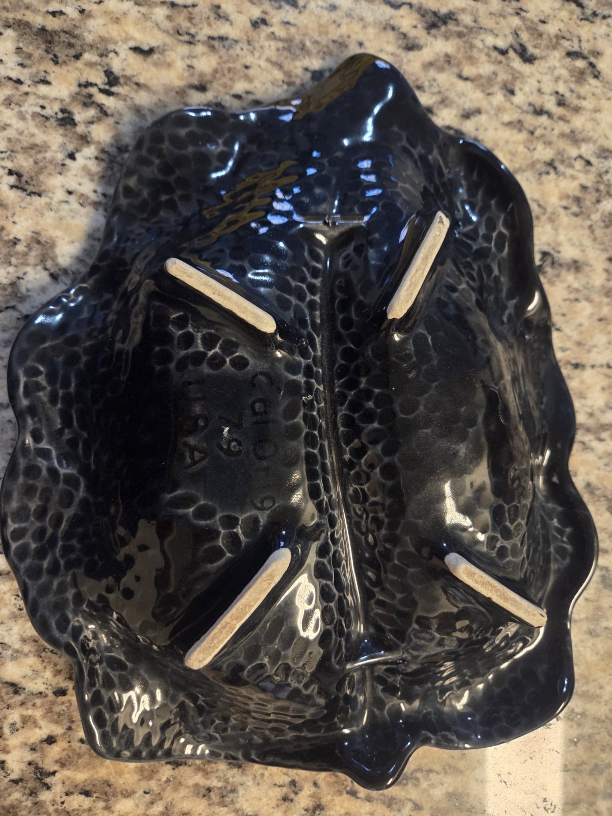 California Pottery Ceramic Leaf Shaped Black And Red Ashtray