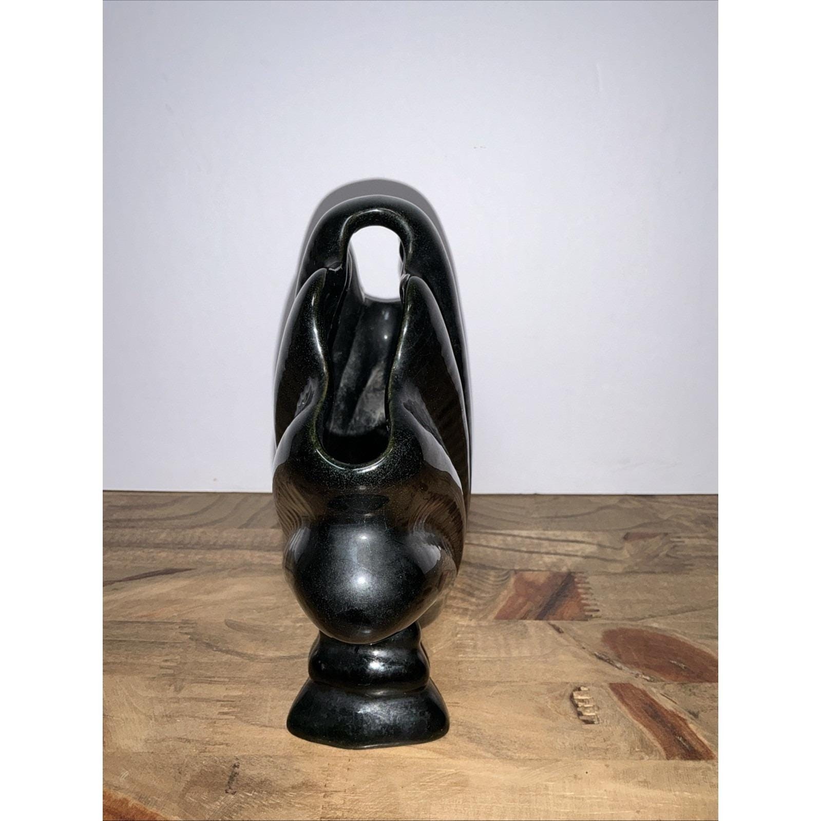 Vintage Frankoma Pottery 54 Ocean Shell Vase Onyx Black 6″ Art Pottery USA