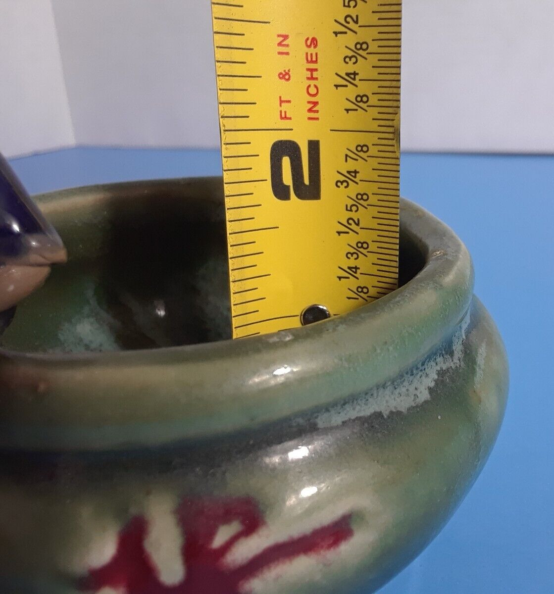 Vintage Chinese Mudman on Side of Round 3.25 in Glazed Pot Trinket Dish