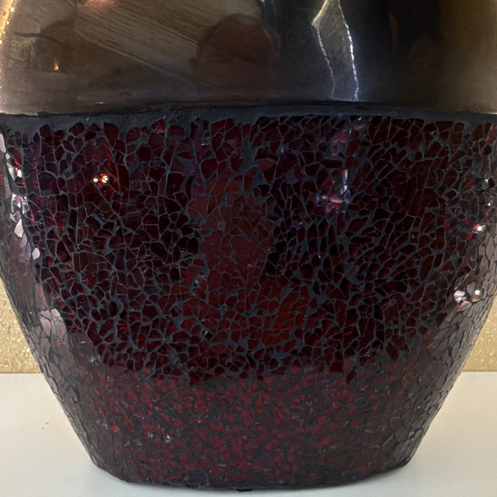 Black & Red Crackle Mosaic Ceramic Vase Glossy Textured 14 1/2in MPN 64170C0086
